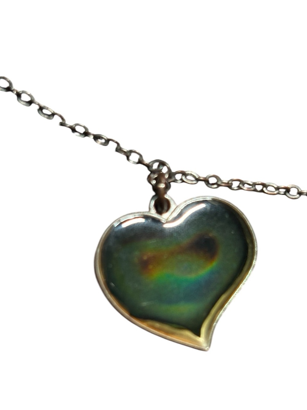 Mood necklace Silver Heart Pendant with Iridescent